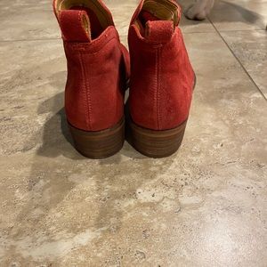 Red, suede ankle boots